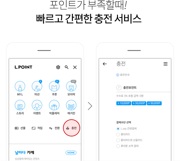 포인트가 부족할때! 빠르고 간편한 충전 서비스