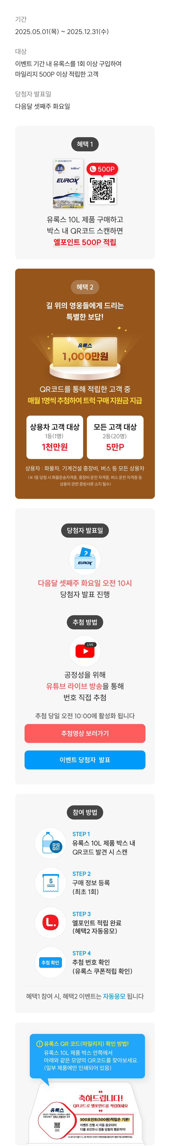 유록스 마일리지 적립하면 추첨을 통해 1,000만원